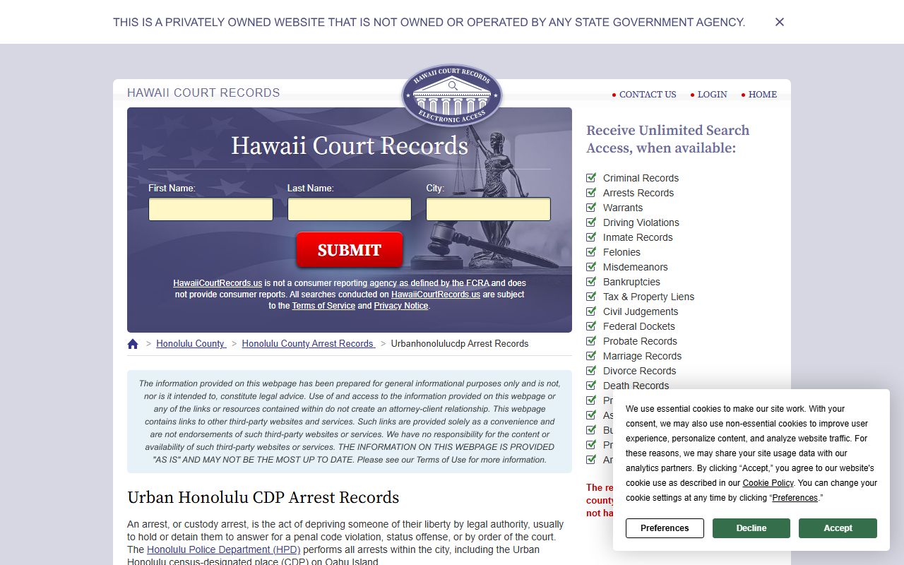 Urban Honolulu Jail Mugshots arrest logs