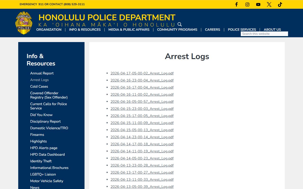 Honolulu County Jail Mugshots HPD arrest logs