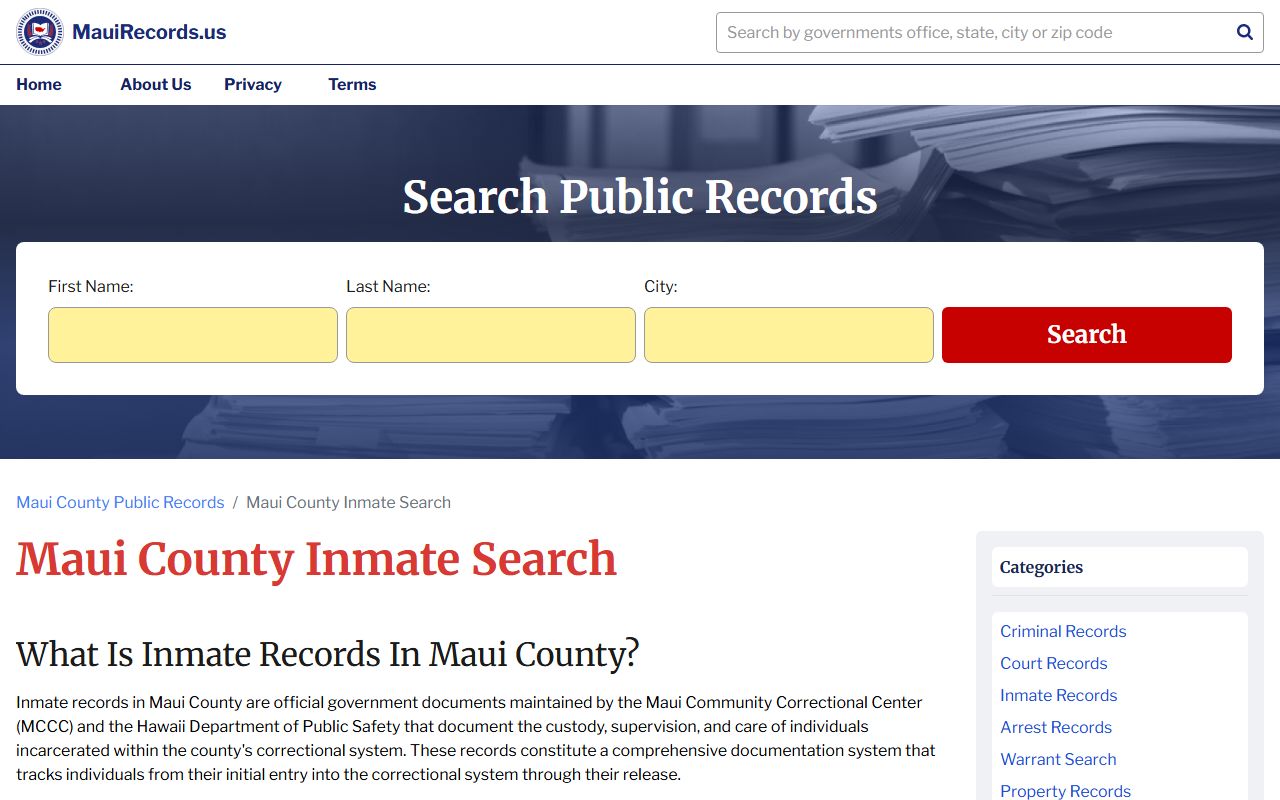 Maui County Jail Mugshots DPS inmate search