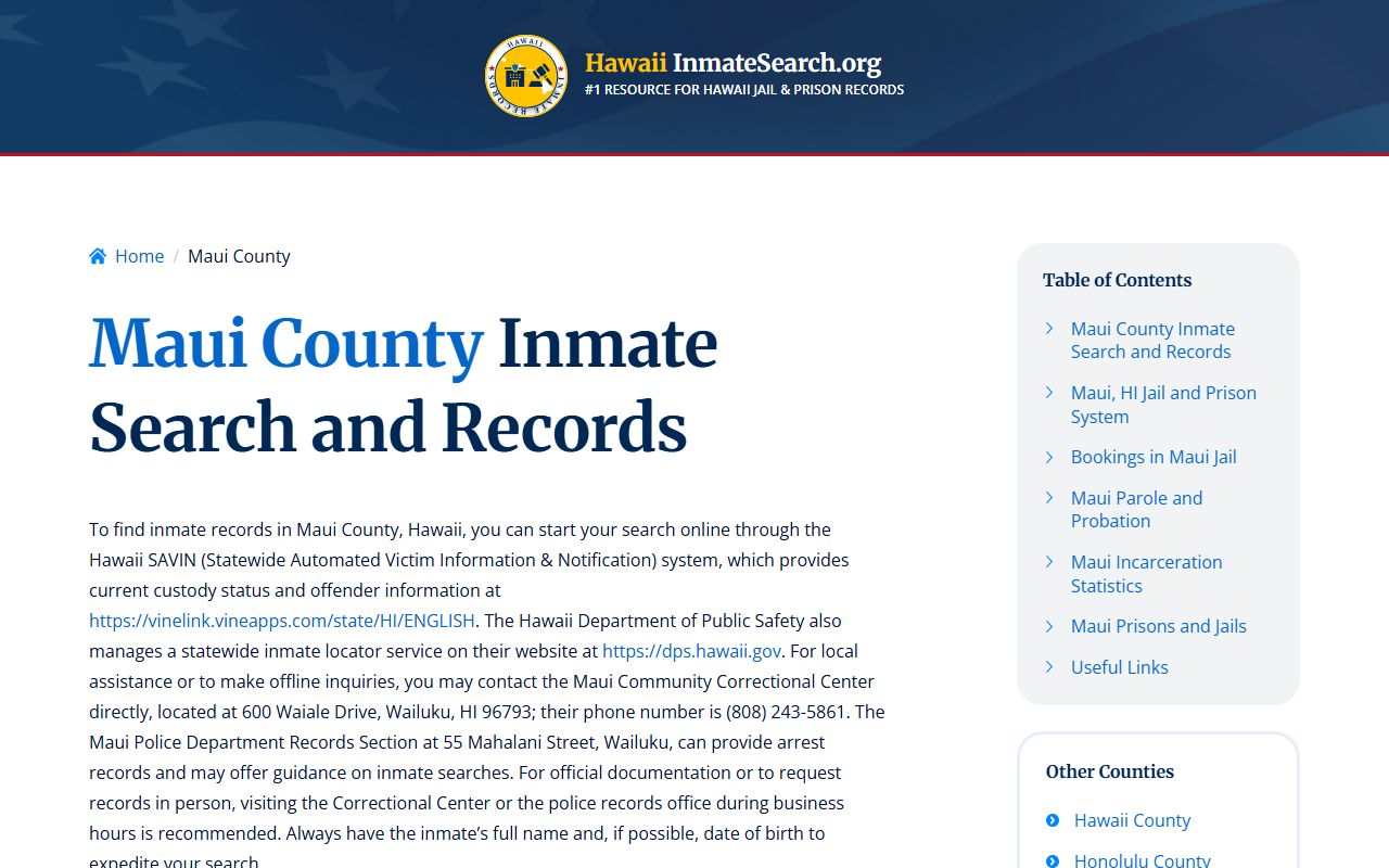 Maui County Jail Mugshots facility view